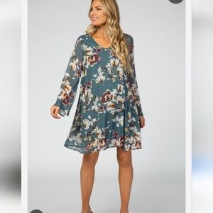 Pink Blush Elegant Floral V-Neck Long Sleeves Maternity  Dress Size M